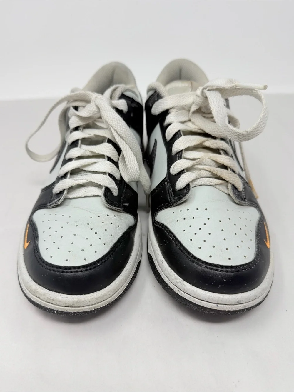 Size 4.5 Y Nike Dunk Low Black White Orange Swoosh Sneakers Y2K Skater